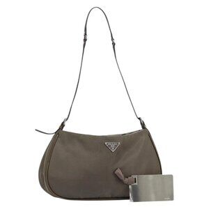 Authentic PRADA Shoulder Bag Nylon Khaki Silver